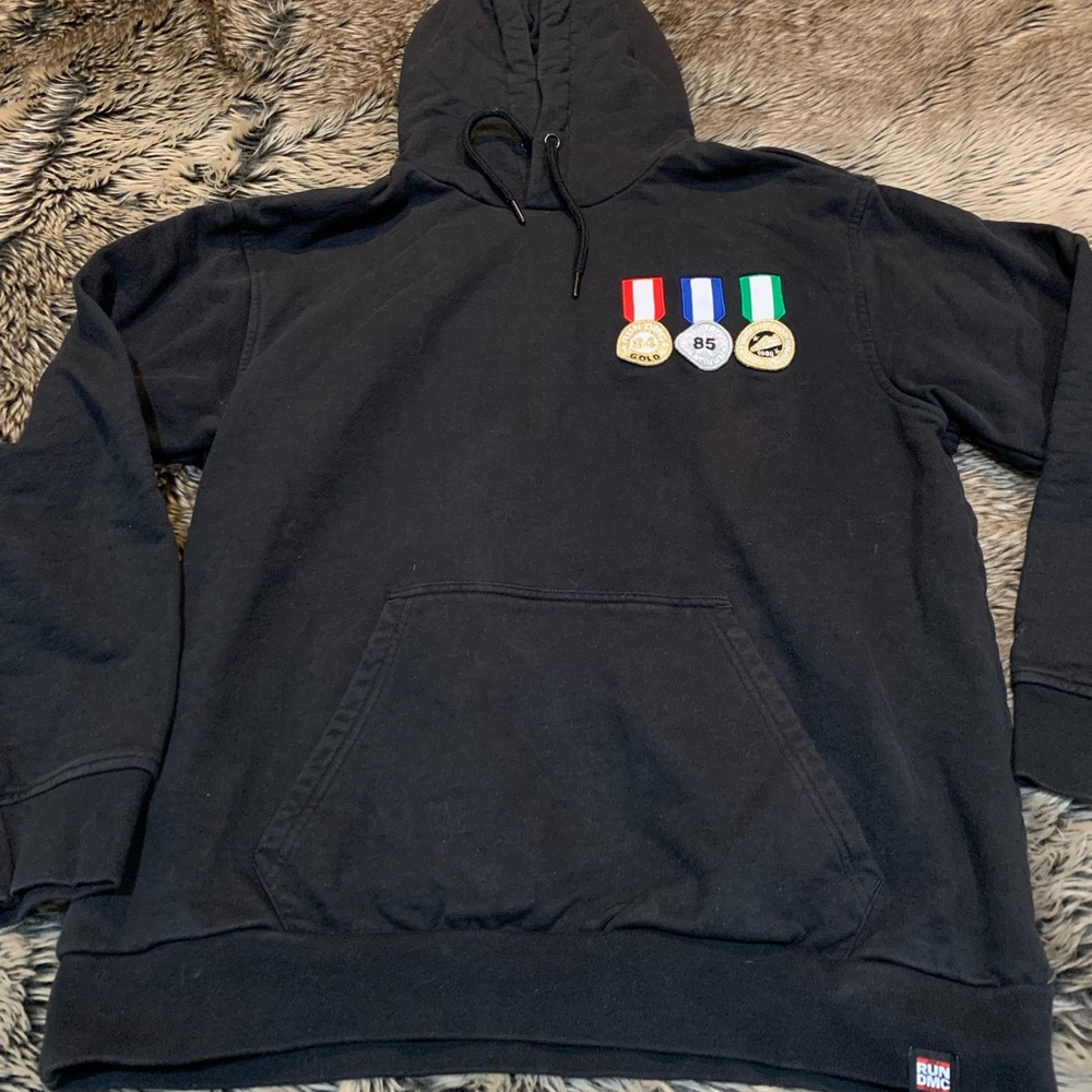 Adidas Run DMC Black Embroidered Gold Platinum Hoodie Size M